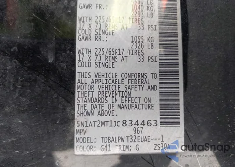 2018 Nissan Rogue S z USA, uszkodzony, nr VIN 5N1AT2MT1JC834463